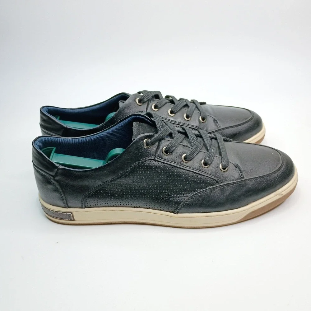 Jouison Milan Mens Black Faux Leather Perforated Lace Up Casual Sneakers Size 10